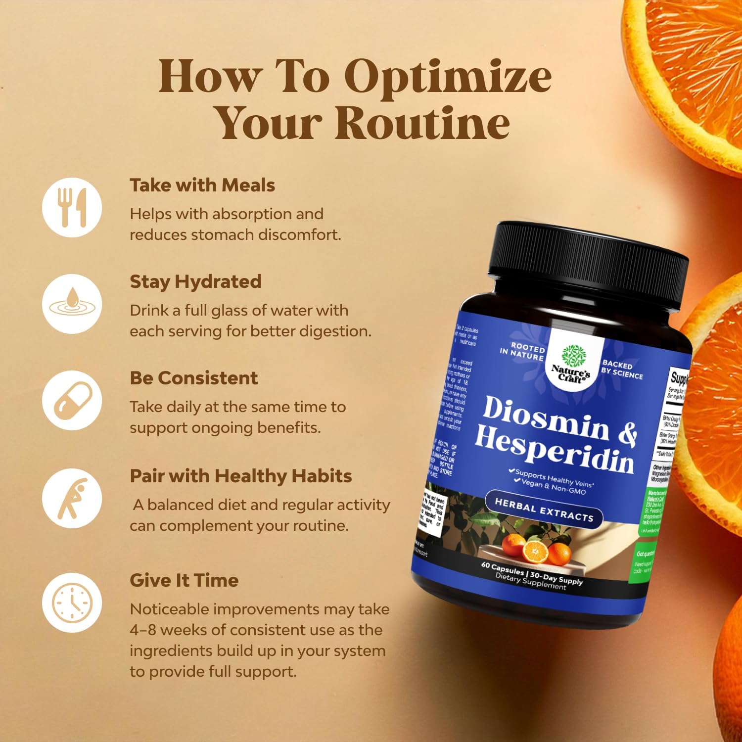 Bitter Orange Hesperidin & Diosmin Complex 1000mg for Vein Support - Vegan Non-GMO - USA Made - ISO 17025 Lab Tested - 1 Month Supply