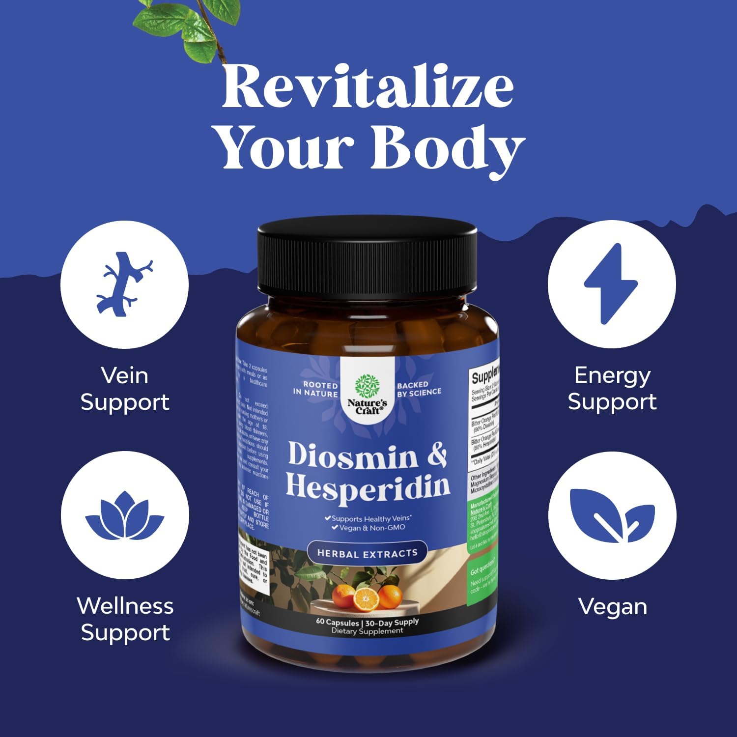 Bitter Orange Hesperidin & Diosmin Complex 1000mg for Vein Support - Vegan Non-GMO - USA Made - ISO 17025 Lab Tested - 1 Month Supply