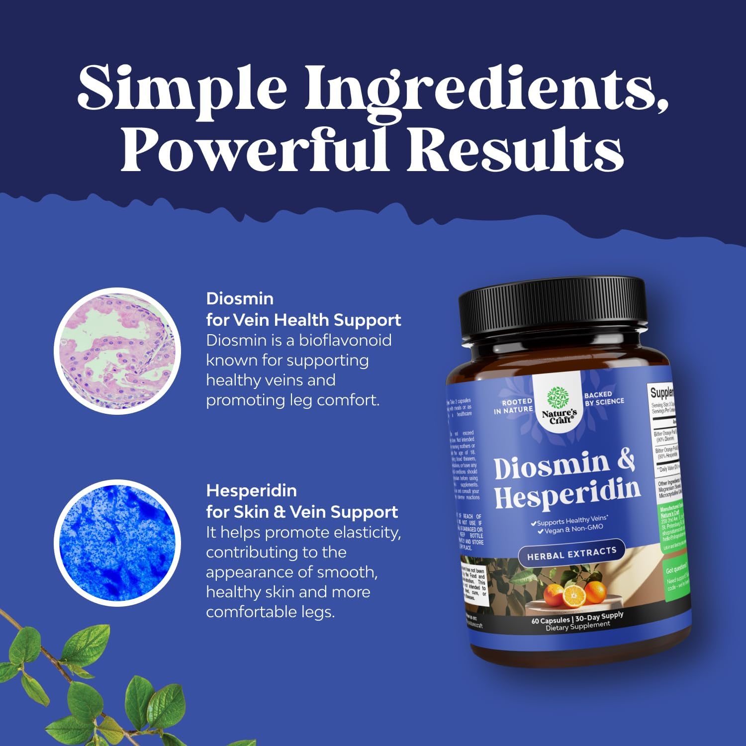 Bitter Orange Hesperidin & Diosmin Complex 1000mg for Vein Support - Vegan Non-GMO - USA Made - ISO 17025 Lab Tested - 1 Month Supply