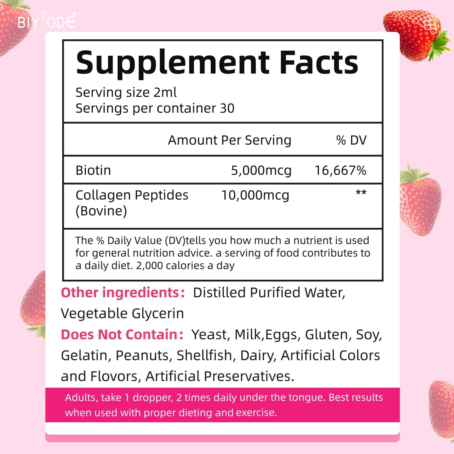 BIYODE Collagen Liquid for Women with Biotin - Beauty Booster for Hair, Skin, Nails, Immune Health, Digestion, Joint & Bone Strength - 60ml, 30 Day Supply