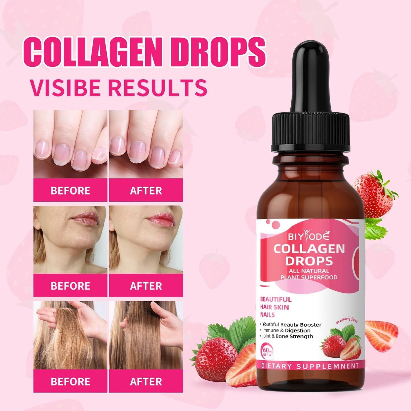 BIYODE Collagen Liquid for Women with Biotin - Beauty Booster for Hair, Skin, Nails, Immune Health, Digestion, Joint & Bone Strength - 60ml, 30 Day Supply