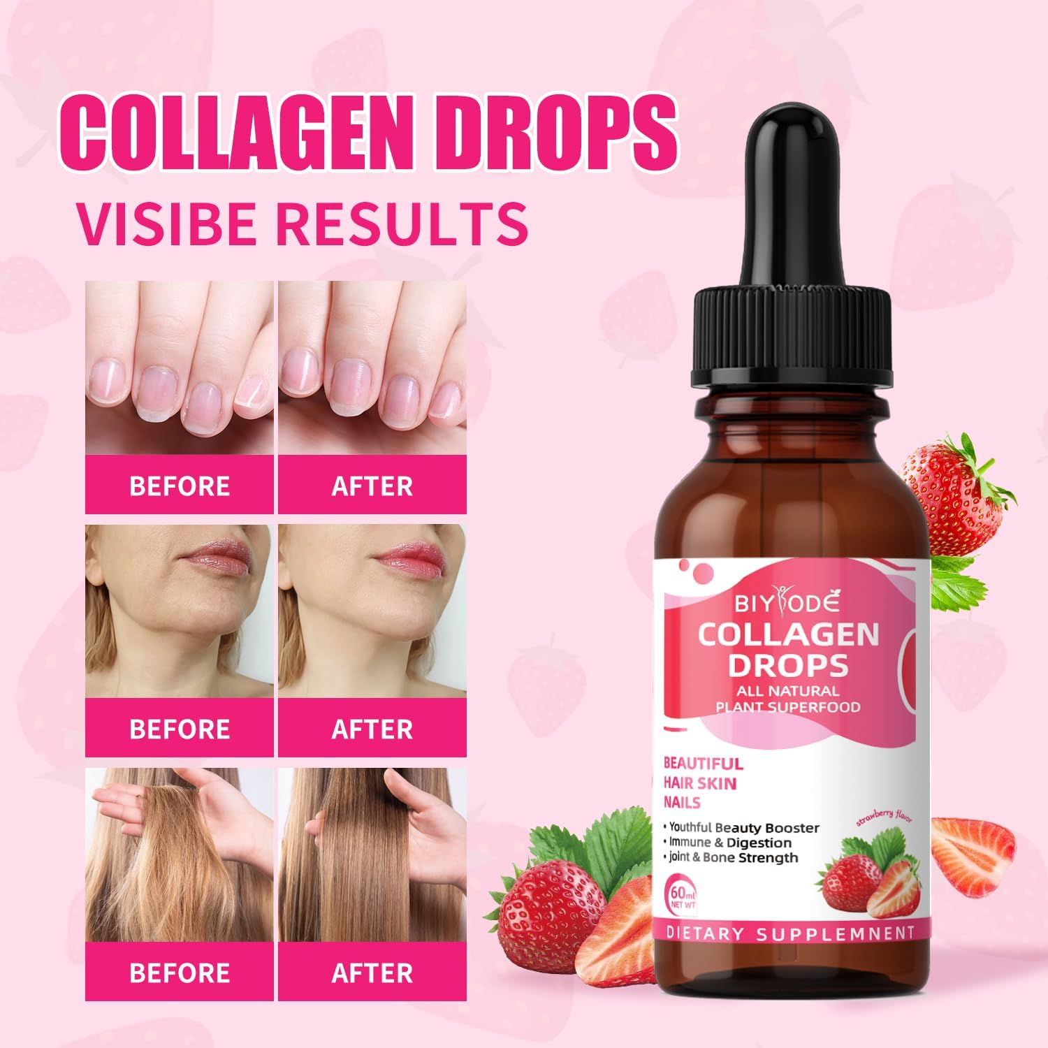 BIYODE Collagen Liquid for Women with Biotin - Beauty Booster for Hair, Skin, Nails, Immune Health, Digestion, Joint & Bone Strength - 60ml, 30 Day Supply