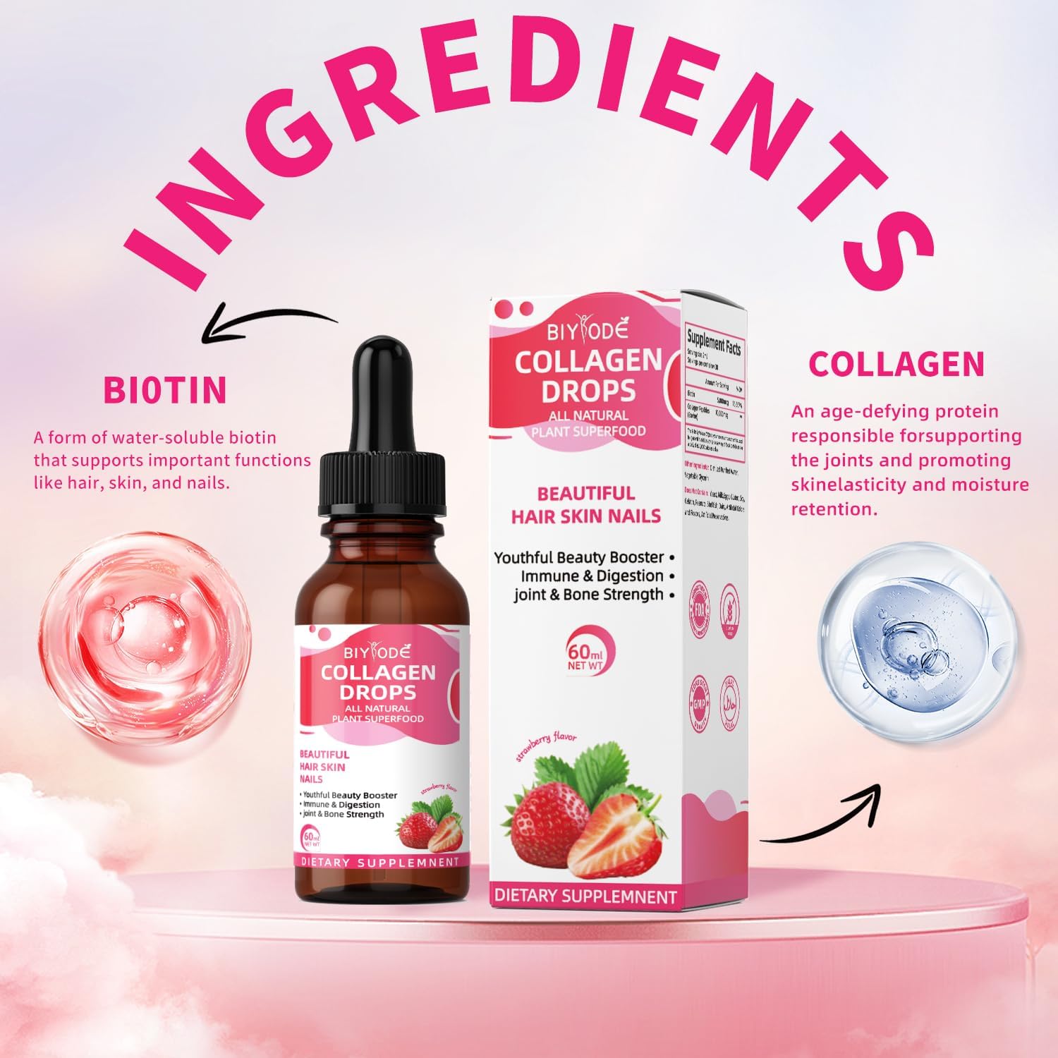 BIYODE Collagen Liquid for Women with Biotin - Beauty Booster for Hair, Skin, Nails, Immune Health, Digestion, Joint & Bone Strength - 60ml, 30 Day Supply