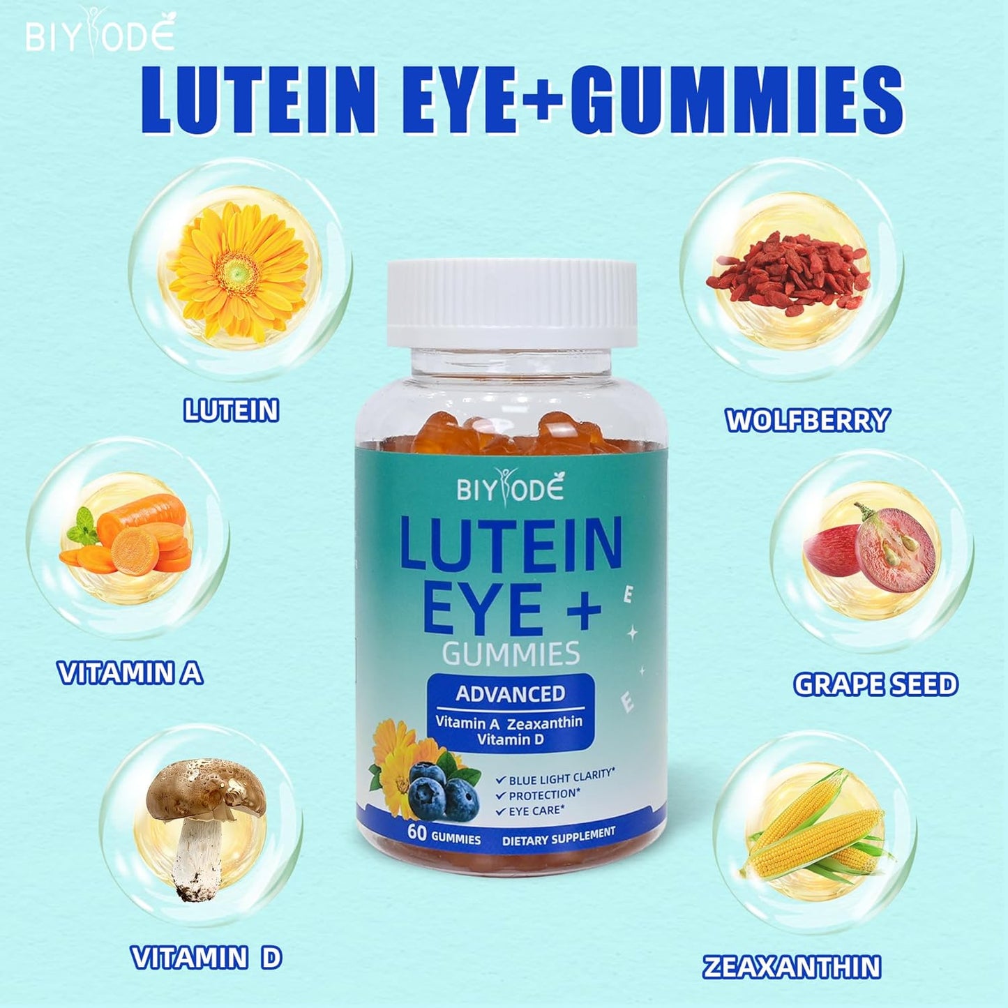 BIYODE Lutein & Zeaxanthin Gummies for Adult Eye Health - 60 Gummies, 30 Day Supply