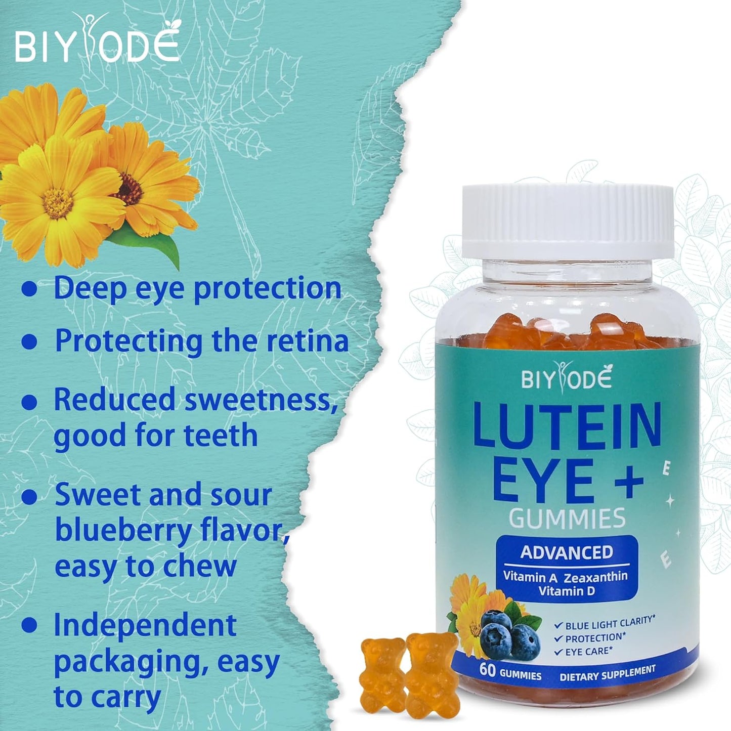 BIYODE Lutein & Zeaxanthin Gummies for Adult Eye Health - 60 Gummies, 30 Day Supply