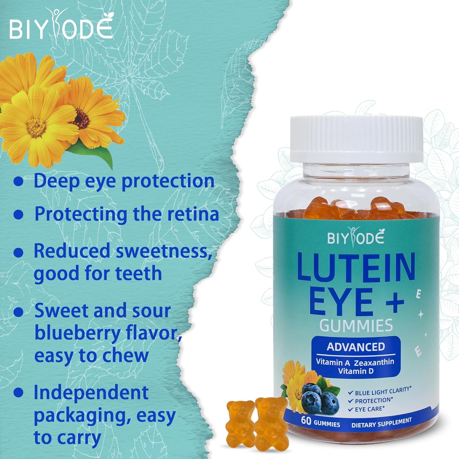 BIYODE Lutein & Zeaxanthin Gummies for Adult Eye Health - 60 Gummies, 30 Day Supply