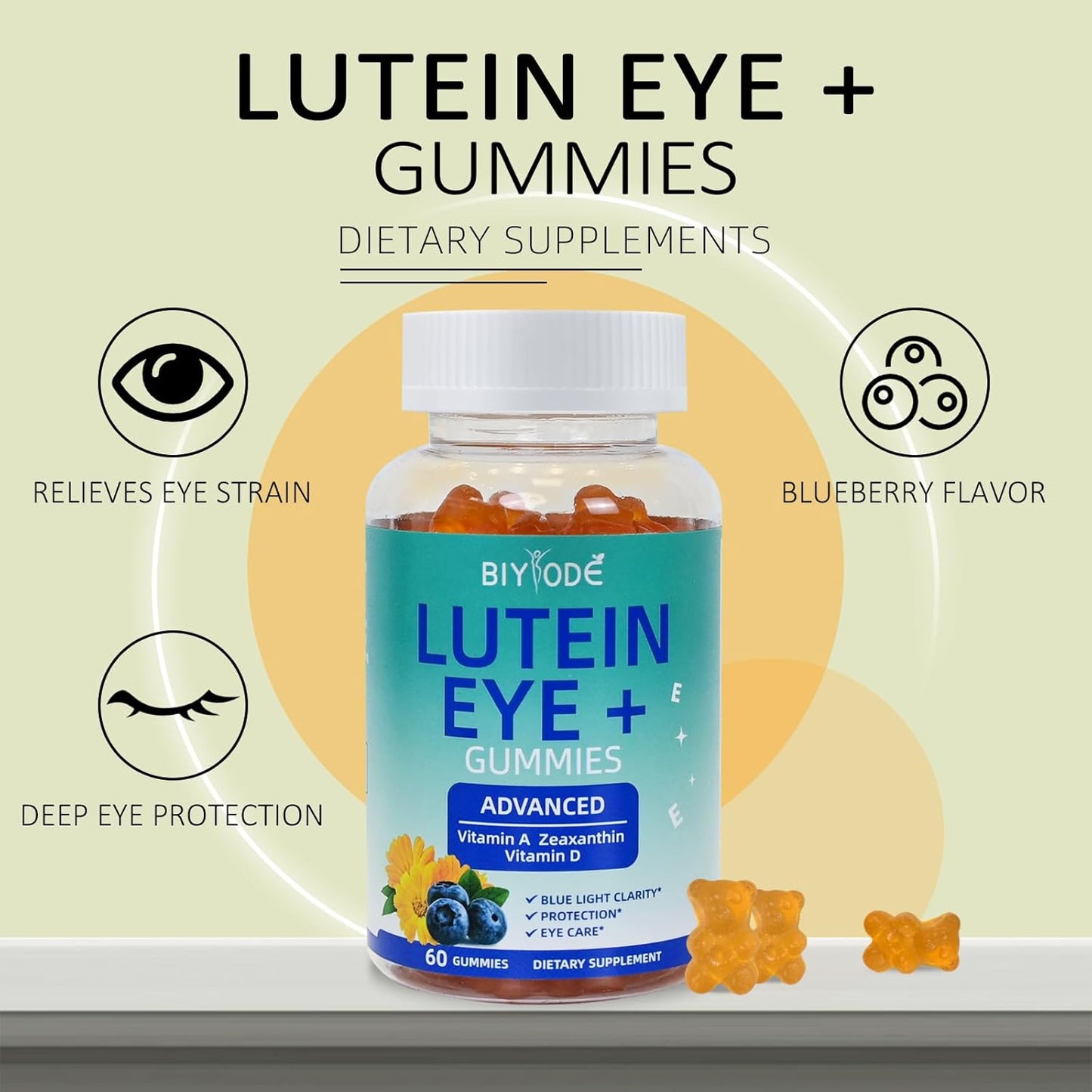 BIYODE Lutein & Zeaxanthin Gummies for Adult Eye Health - 60 Gummies, 30 Day Supply