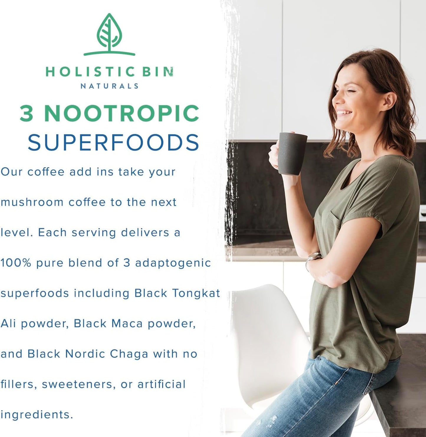 Black Bear Holistic Bin Organic Mushroom Coffee Java Booster with Tongkat Ali, Black Maca, and Nordic Chaga - Energy Supplements for Women and Men