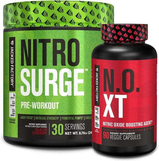 Black Cherry Nitrosurge Pre-Workout & N.O. XT Nitric Oxide Booster for Men & Women by Jacked Factory