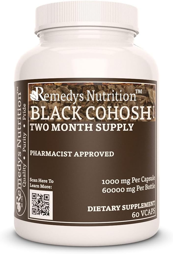 Black Cohosh 1000mg Herbal Dietary Supplement | 60 Vegan Capsules | Two Month Supply | Non-GMO, Gluten Free, Dairy Free
