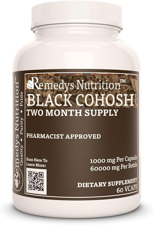 Black Cohosh 1000mg Herbal Dietary Supplement | 60 Vegan Capsules | Two Month Supply | Non-GMO, Gluten Free, Dairy Free