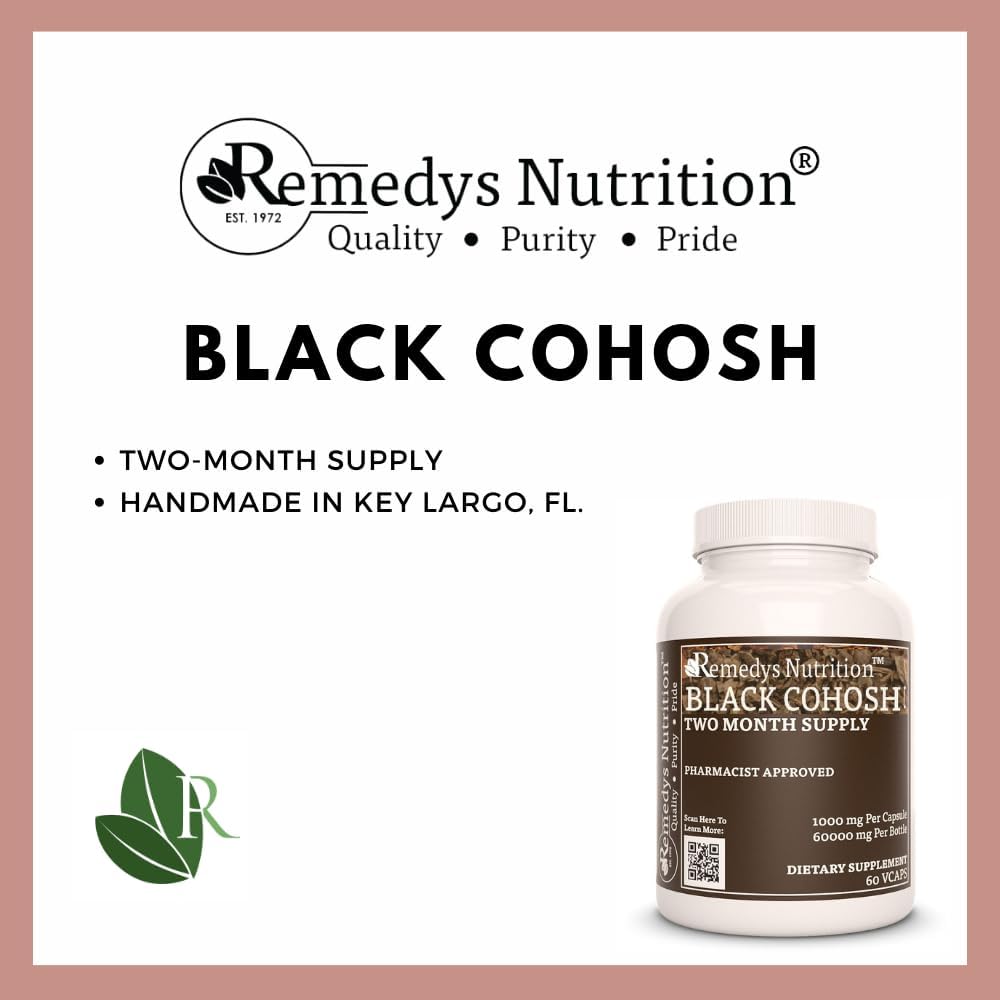 Black Cohosh 1000mg Herbal Dietary Supplement | 60 Vegan Capsules | Two Month Supply | Non-GMO, Gluten Free, Dairy Free