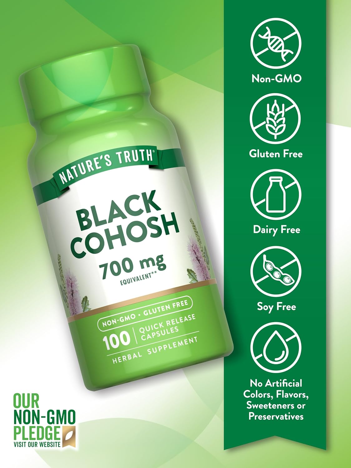 Black Cohosh Root Extract Capsules - 100 Count | Non-GMO & Gluten Free Supplement by Nature's Truth