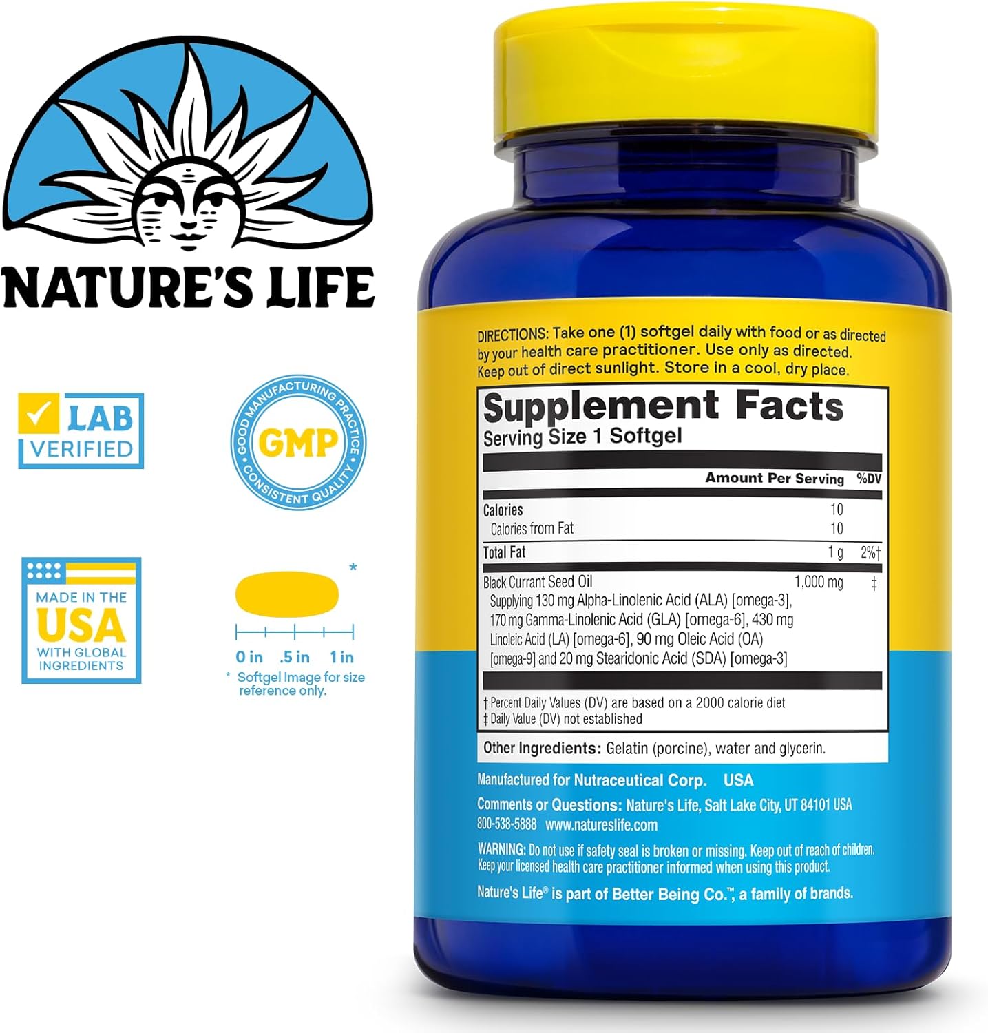 Black Currant Seed Oil 1000mg - Natural Source of Omega 6 & Omega 3, 60 Softgels, 60-Day Guarantee