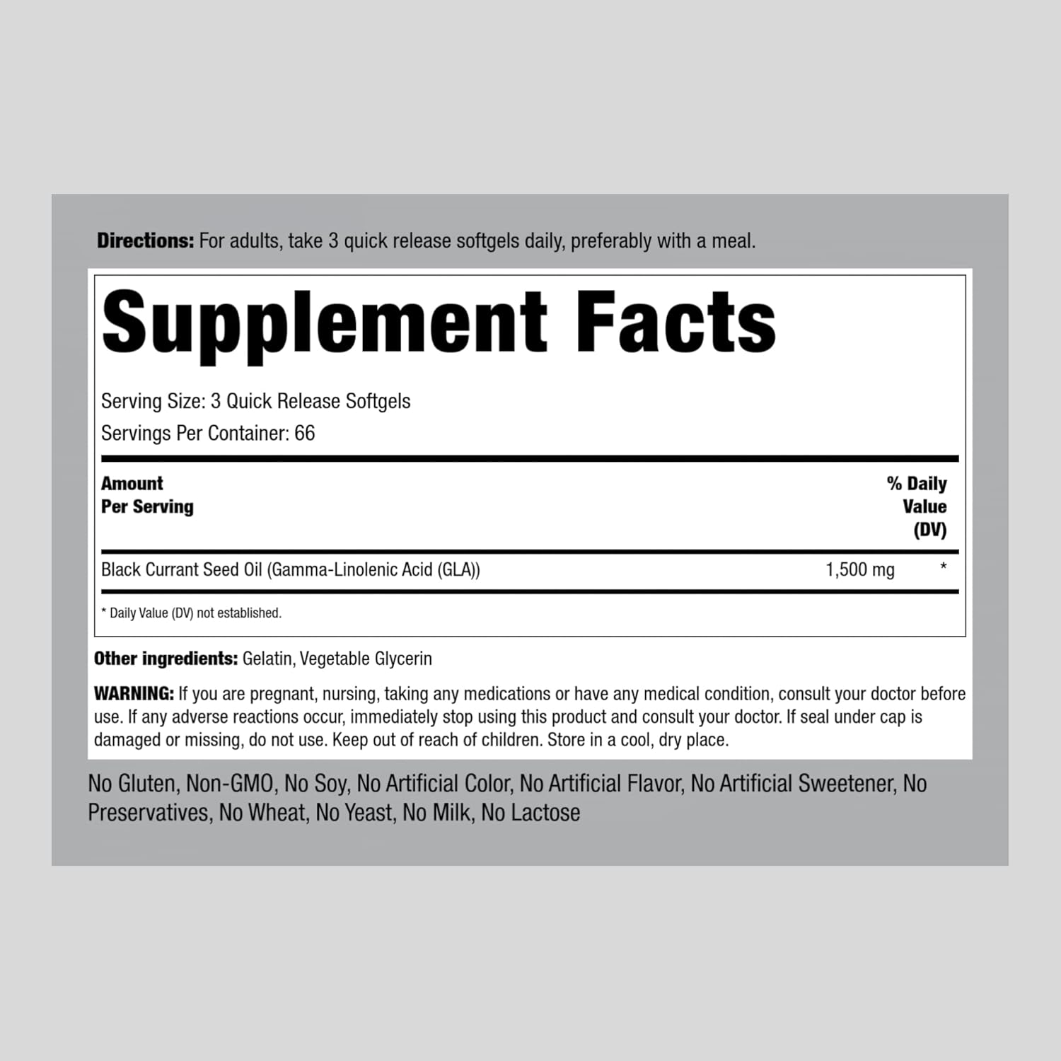Black Currant Seed Oil Softgels 1500mg | 200 Count | Cold Pressed | Rich in GLA | Gluten Free, Non-GMO Supplement by Piping Rock