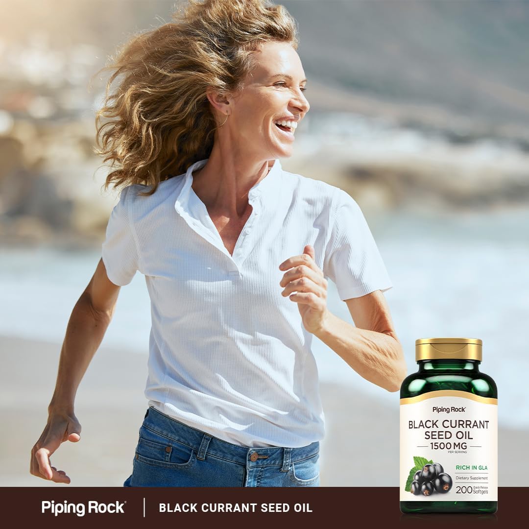 Black Currant Seed Oil Softgels 1500mg | 200 Count | Cold Pressed | Rich in GLA | Gluten Free, Non-GMO Supplement by Piping Rock