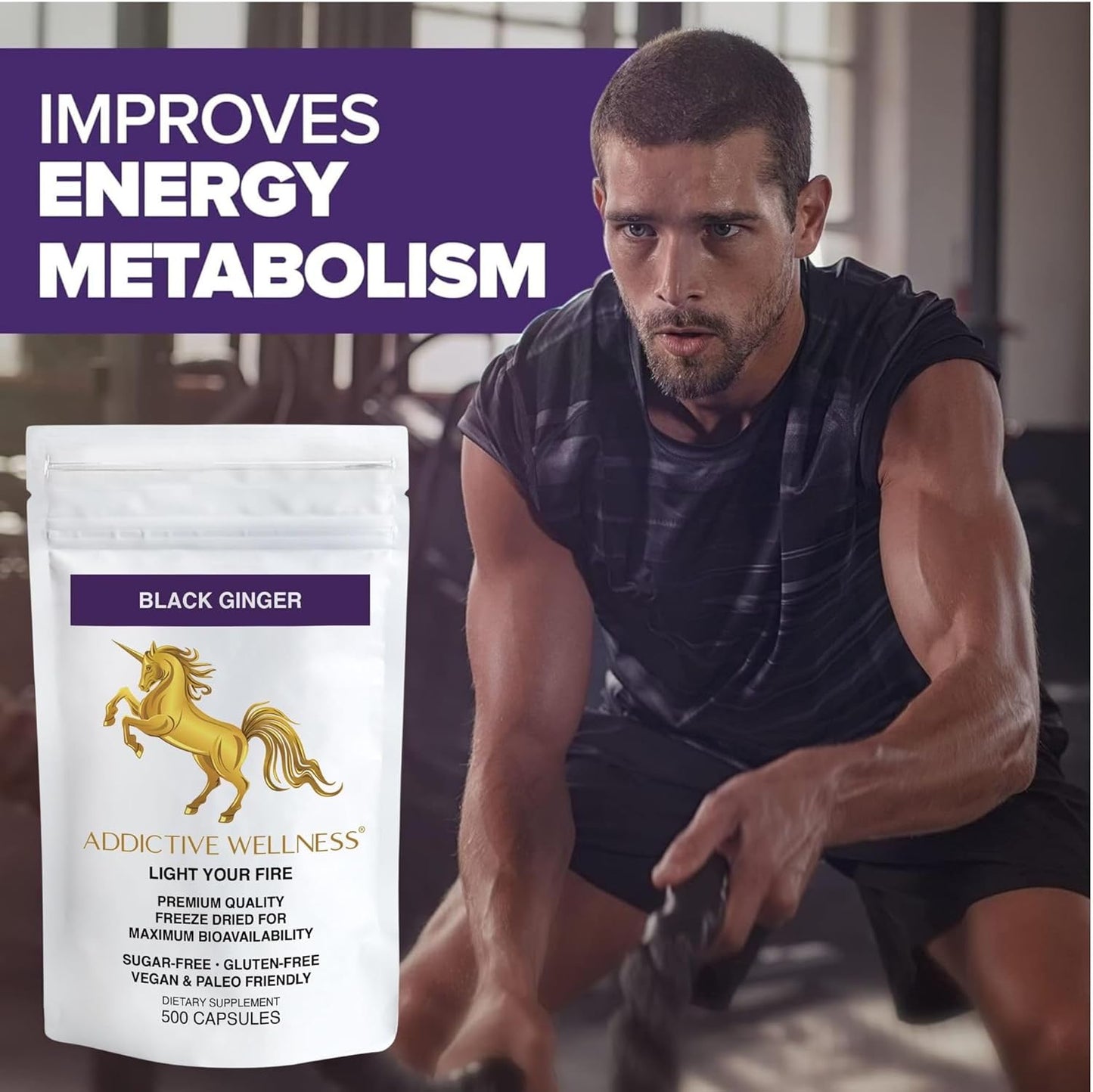 Black Ginger Capsules 450mg - Kaempferia Parviflora Supplement for Energy & Performance - 500 Count Vegan & Paleo Formula