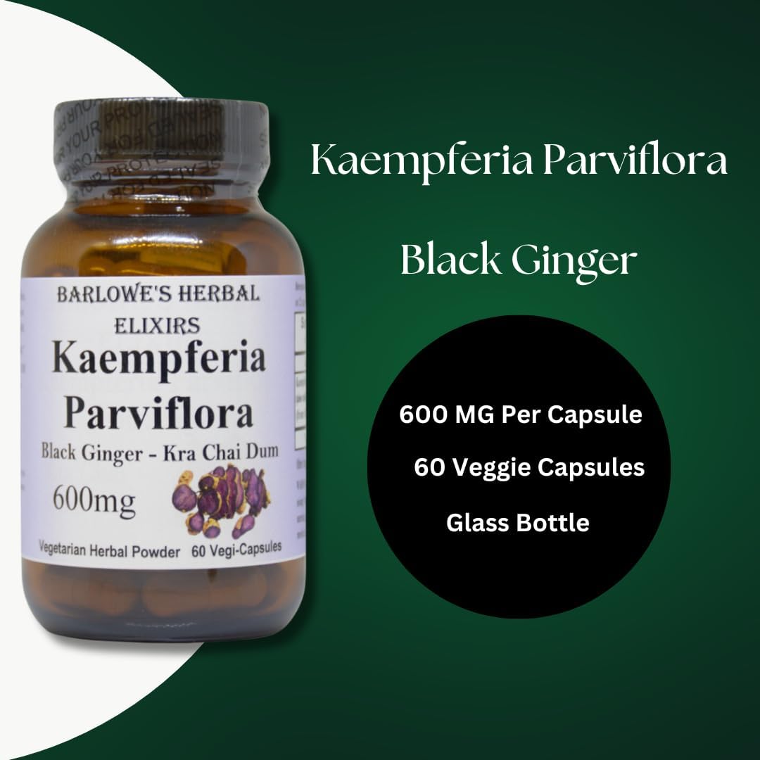 Black Ginger Supplement | Kaempferia Parviflora Extract | 600mg | 60 Capsules | Promotes Vitality and Wellness | Barlowe's Herbal Elixirs