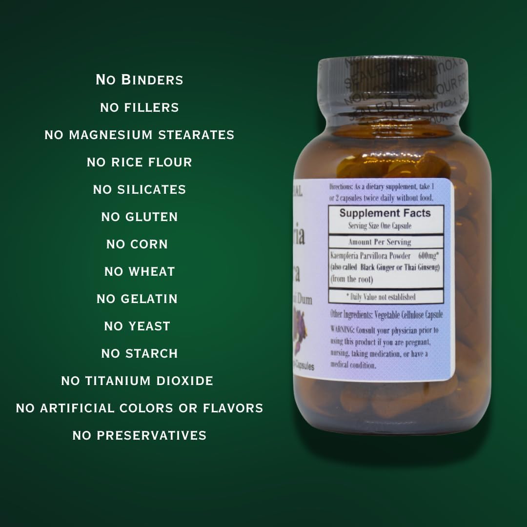 Black Ginger Supplement | Kaempferia Parviflora Extract | 600mg | 60 Capsules | Promotes Vitality and Wellness | Barlowe's Herbal Elixirs