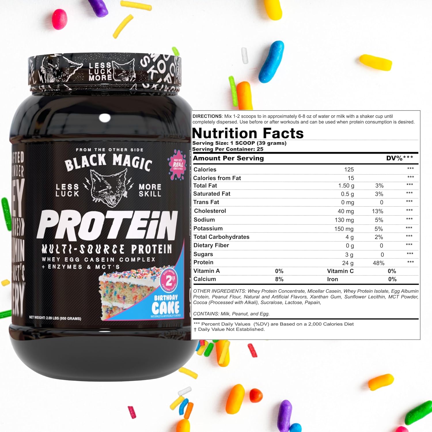 Black Magic Supply Worldwide Nutrition Bundle: Multi Source Protein Powder for Muscle Mass Gain - Birthday Cake Flavor - 2 LB & Multi Purpose Key Chain