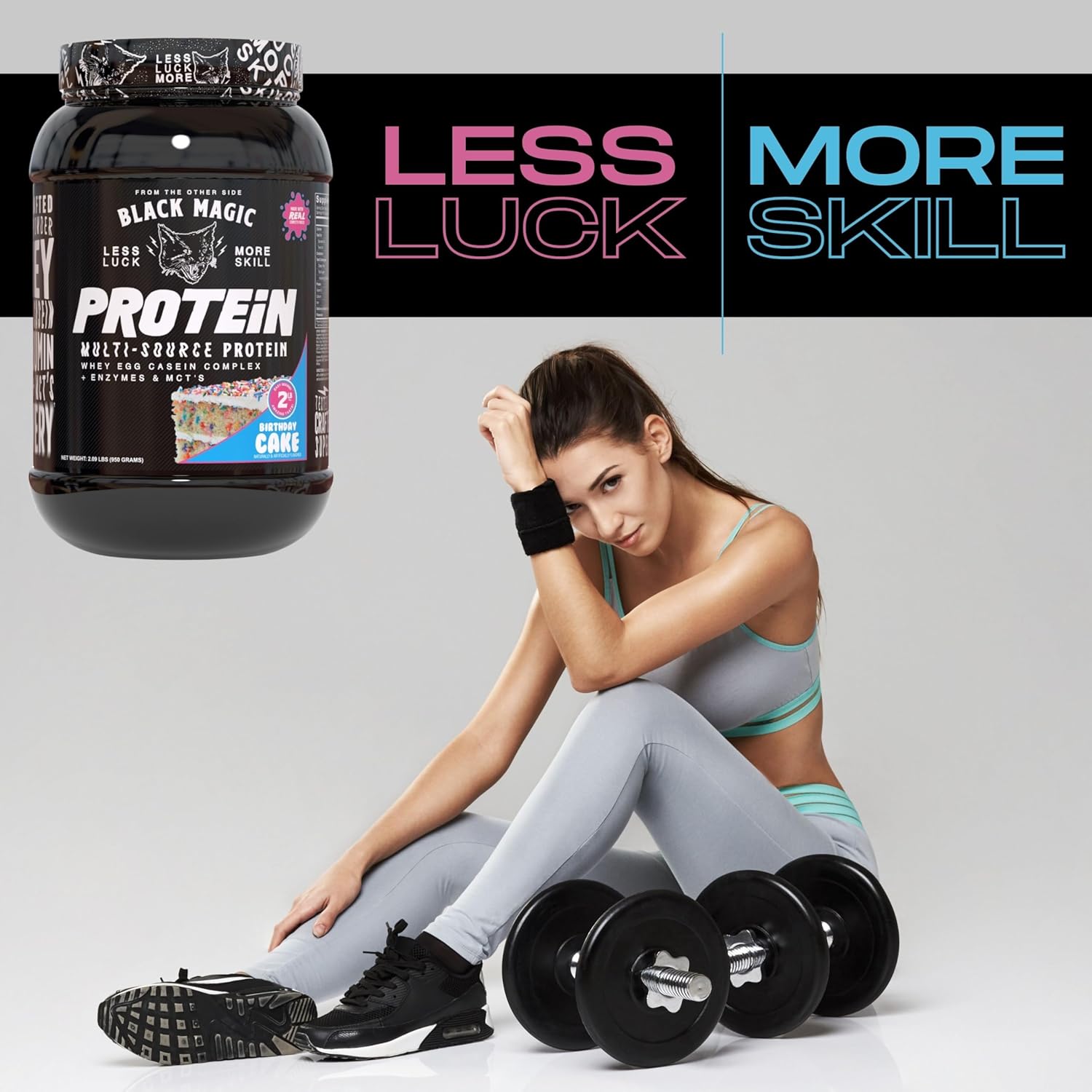 Black Magic Supply Worldwide Nutrition Bundle: Multi Source Protein Powder for Muscle Mass Gain - Birthday Cake Flavor - 2 LB & Multi Purpose Key Chain