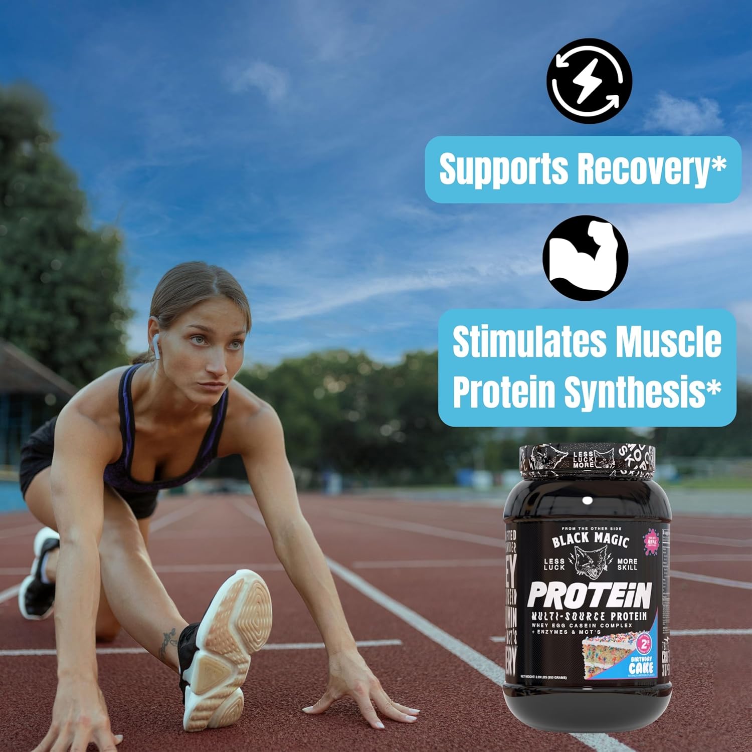 Black Magic Supply Worldwide Nutrition Bundle: Multi Source Protein Powder for Muscle Mass Gain - Birthday Cake Flavor - 2 LB & Multi Purpose Key Chain