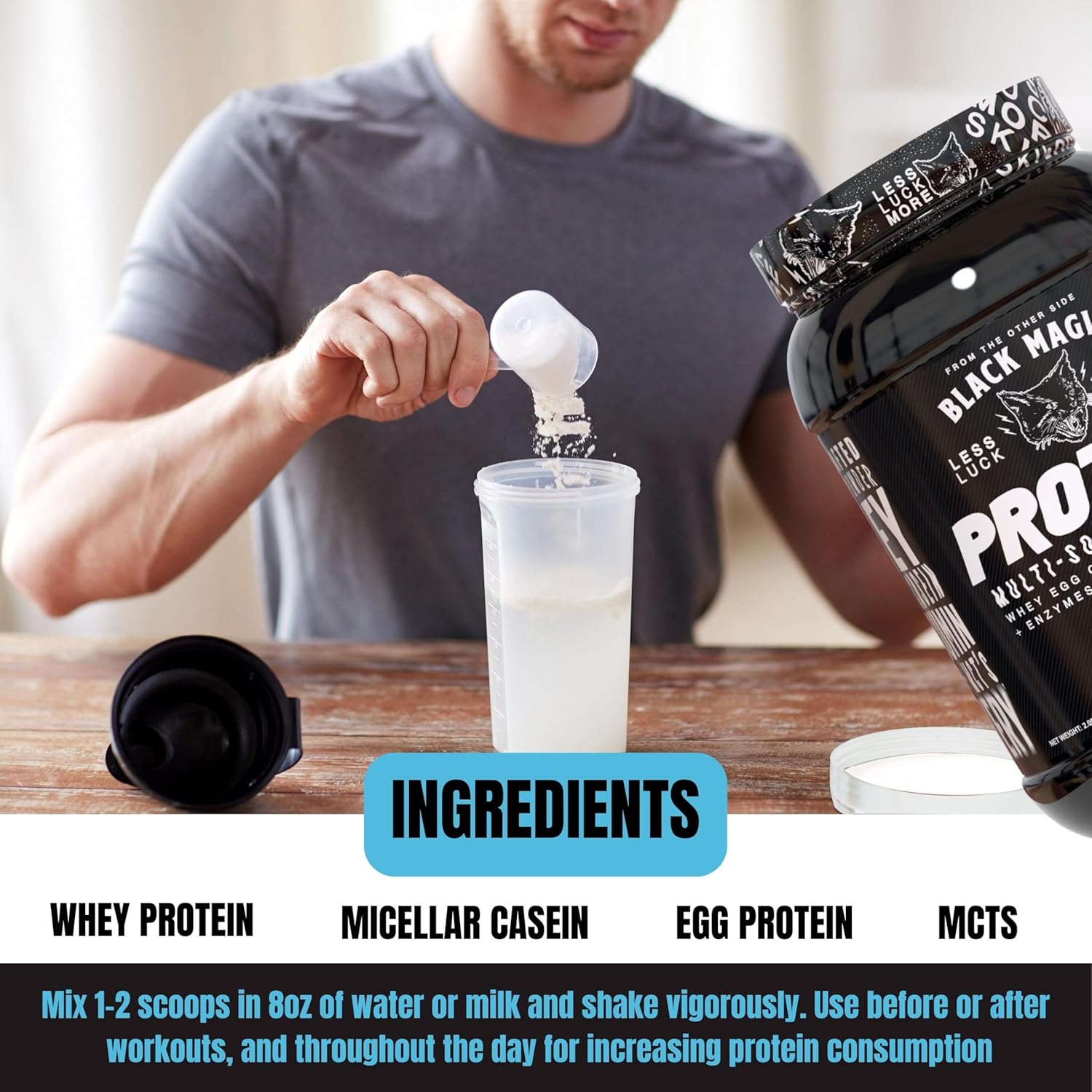 Black Magic Supply Worldwide Nutrition Bundle: Multi Source Protein Powder for Muscle Mass Gain - Birthday Cake Flavor - 2 LB & Multi Purpose Key Chain