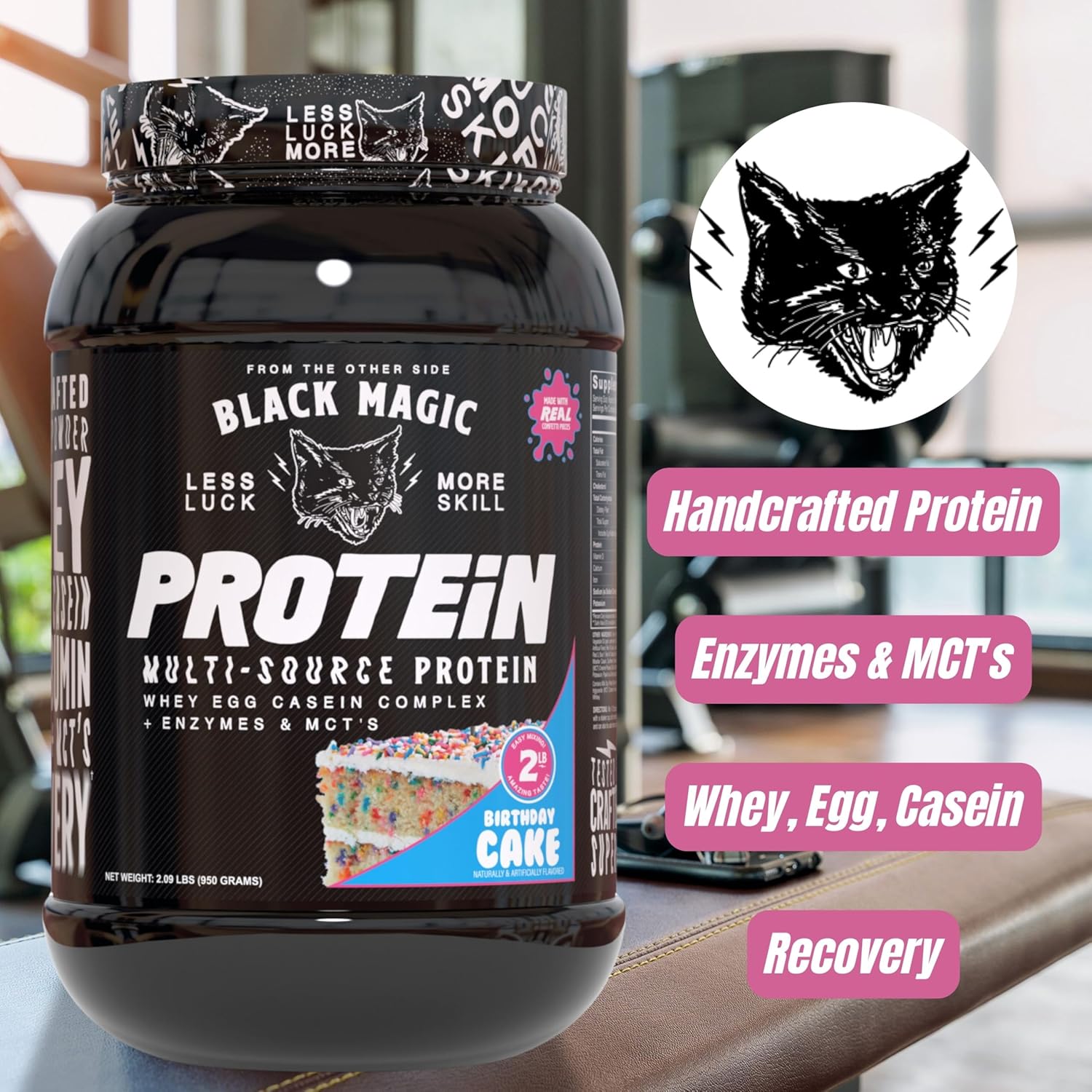 Black Magic Supply Worldwide Nutrition Bundle: Multi Source Protein Powder for Muscle Mass Gain - Birthday Cake Flavor - 2 LB & Multi Purpose Key Chain