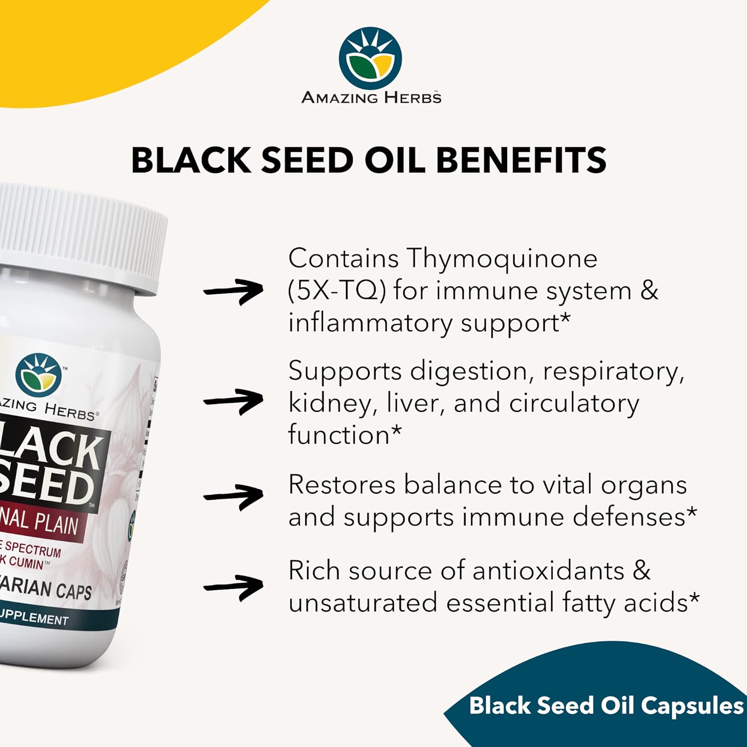 Black Seed Capsules for Digestive Health - 100 Vegetarian Capsules, Gluten Free, Non GMO - Whole Spectrum Nigella Sativa - 475mg
