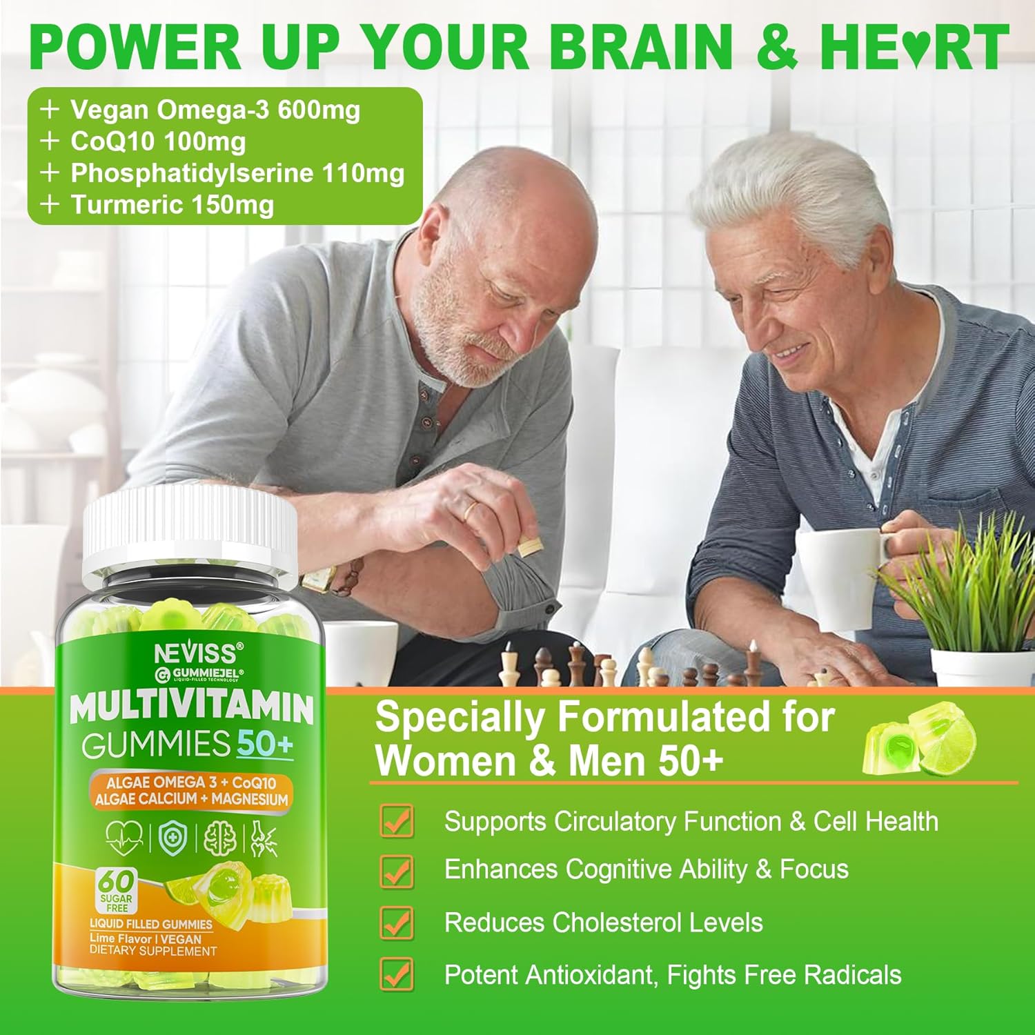 Black Seed Oil Gummies with Chlorophyll, Sea Moss, and Multivitamins for Men and Women Over 50