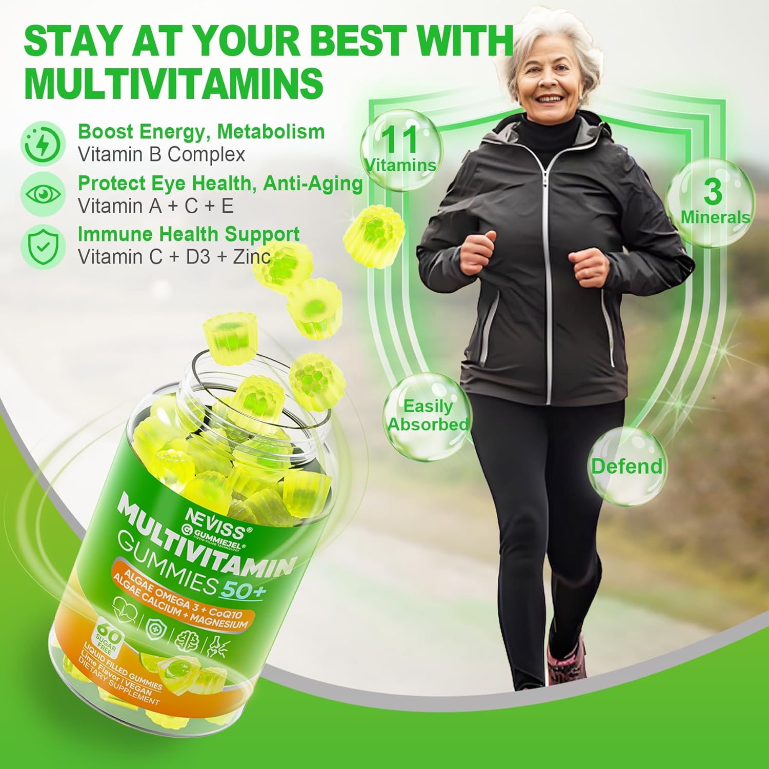 Black Seed Oil Gummies with Chlorophyll, Sea Moss, and Multivitamins for Men and Women Over 50