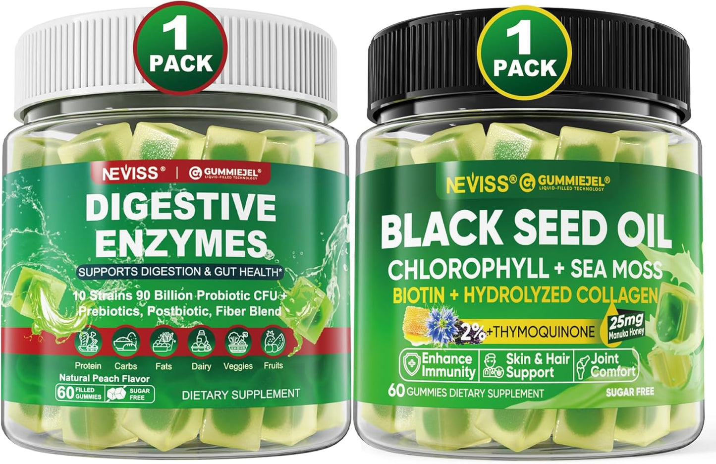 Black Seed Oil Gummies with Chlorophyll, Sea Moss, Digestive Enzymes, and Probiotics - 90 Billion CFU