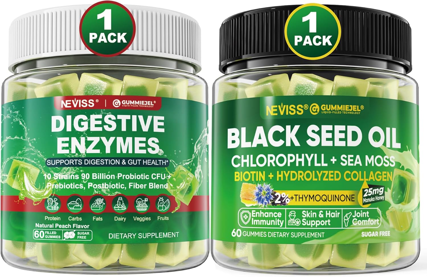 Black Seed Oil Gummies with Chlorophyll, Sea Moss, Digestive Enzymes, and Probiotics - 90 Billion CFU