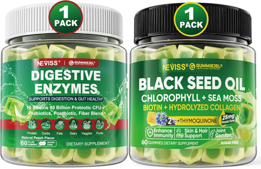 Black Seed Oil Gummies with Chlorophyll, Sea Moss, Digestive Enzymes, and Probiotics - 90 Billion CFU