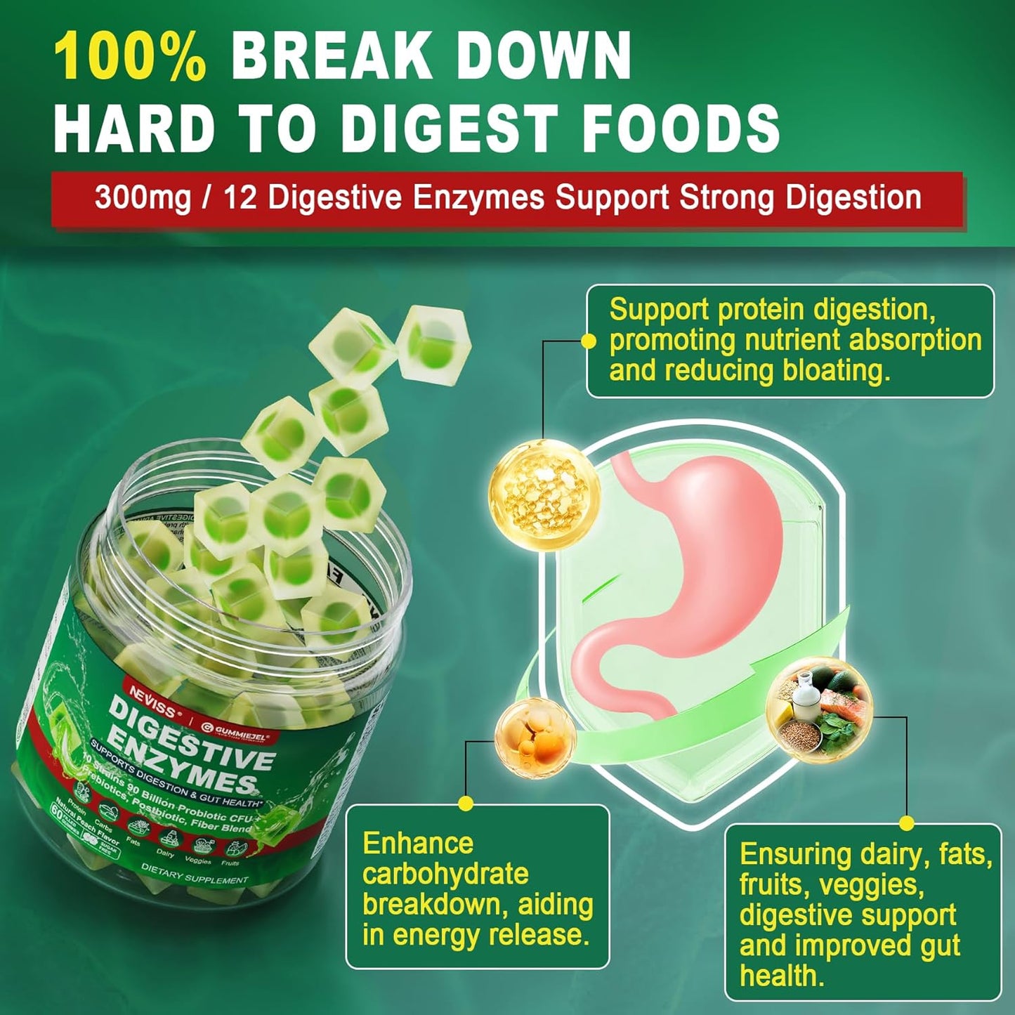 Black Seed Oil Gummies with Chlorophyll, Sea Moss, Digestive Enzymes, and Probiotics - 90 Billion CFU