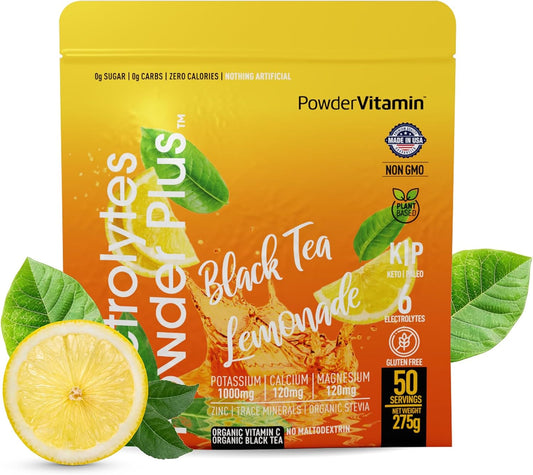 Black Tea Lemonade Electrolyte Powder - 50 Servings, Zero Calorie Keto Hydration Powder with 1000mg Potassium