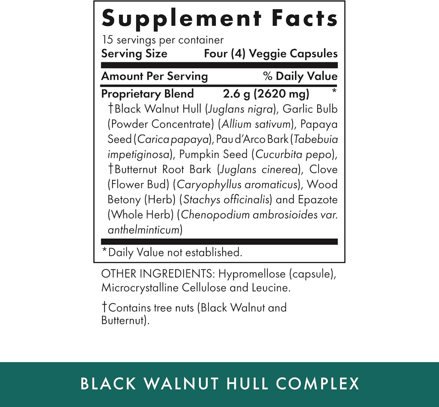 Black Walnut Hull Complex for Intestinal & Immune Health - Vegan Capsules - 15 Servings