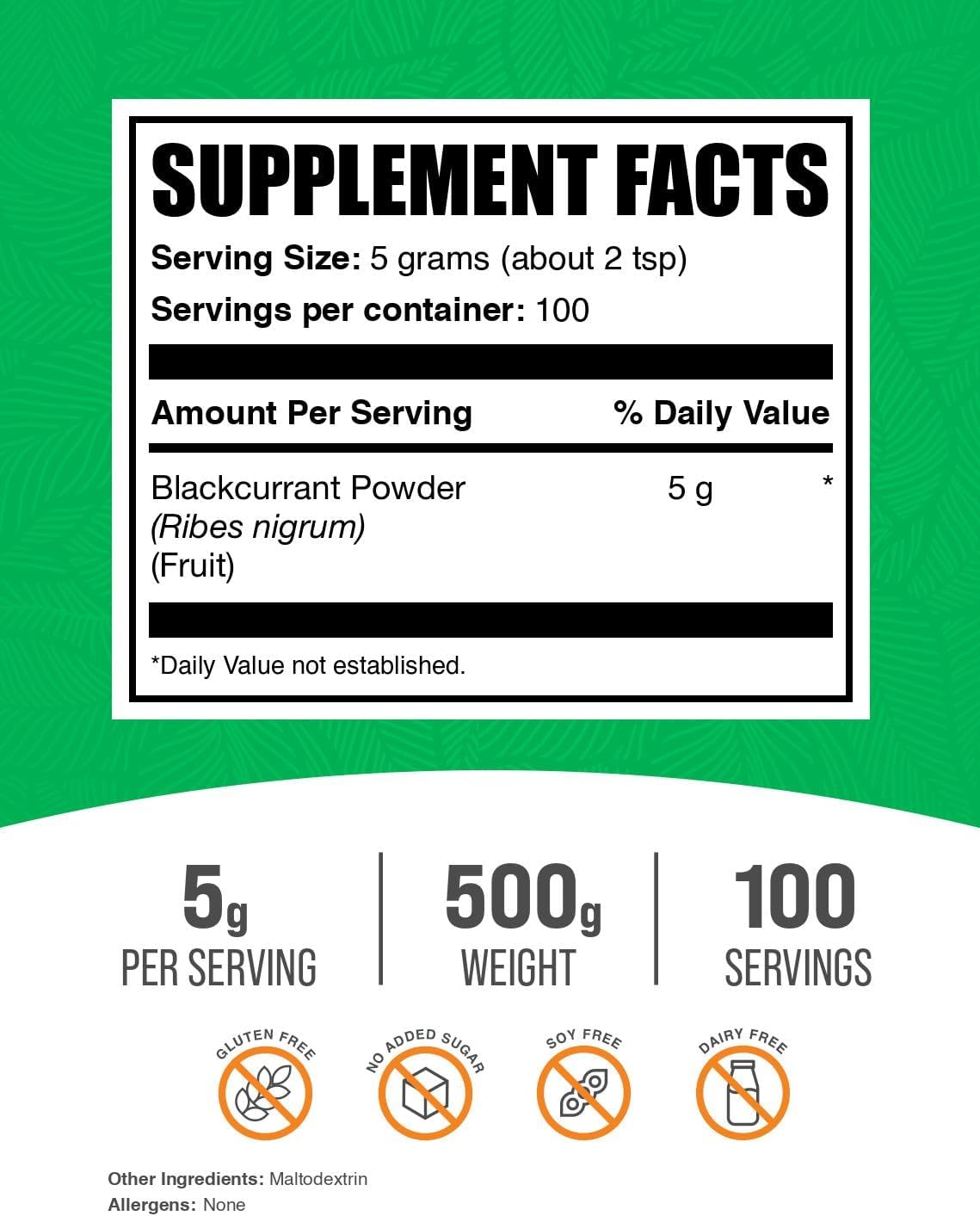 Blackcurrant Powder Supplement - Superfood from Black Currant Berry, Air Dried, Gluten Free - 500g (1.1 lbs) Pack of 1 - BulkSupplements