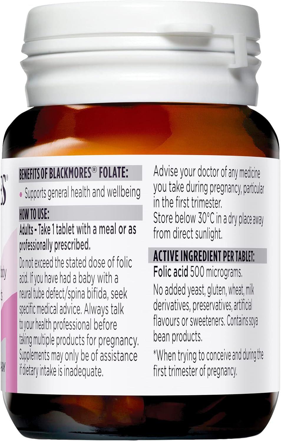 Blackmores Folate 500mcg Tablets - 90 Count - High Quality Folic Acid Supplement for Health