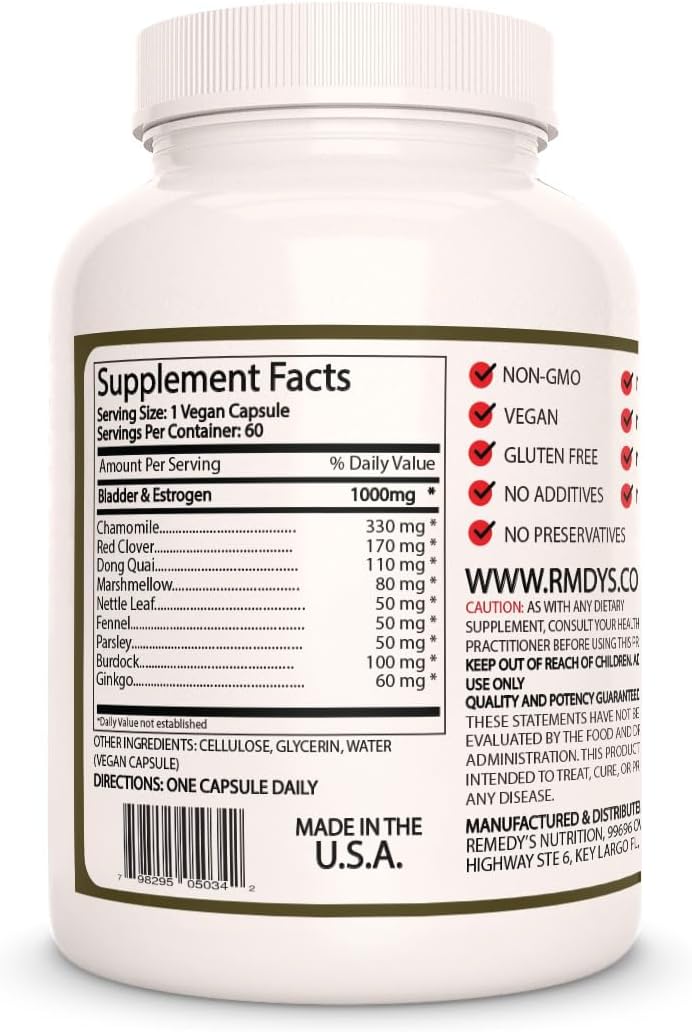 Bladder and Estrogen Capsules - 60,000 mg - Two Month Supply - Vegan - Remedy's Nutrition