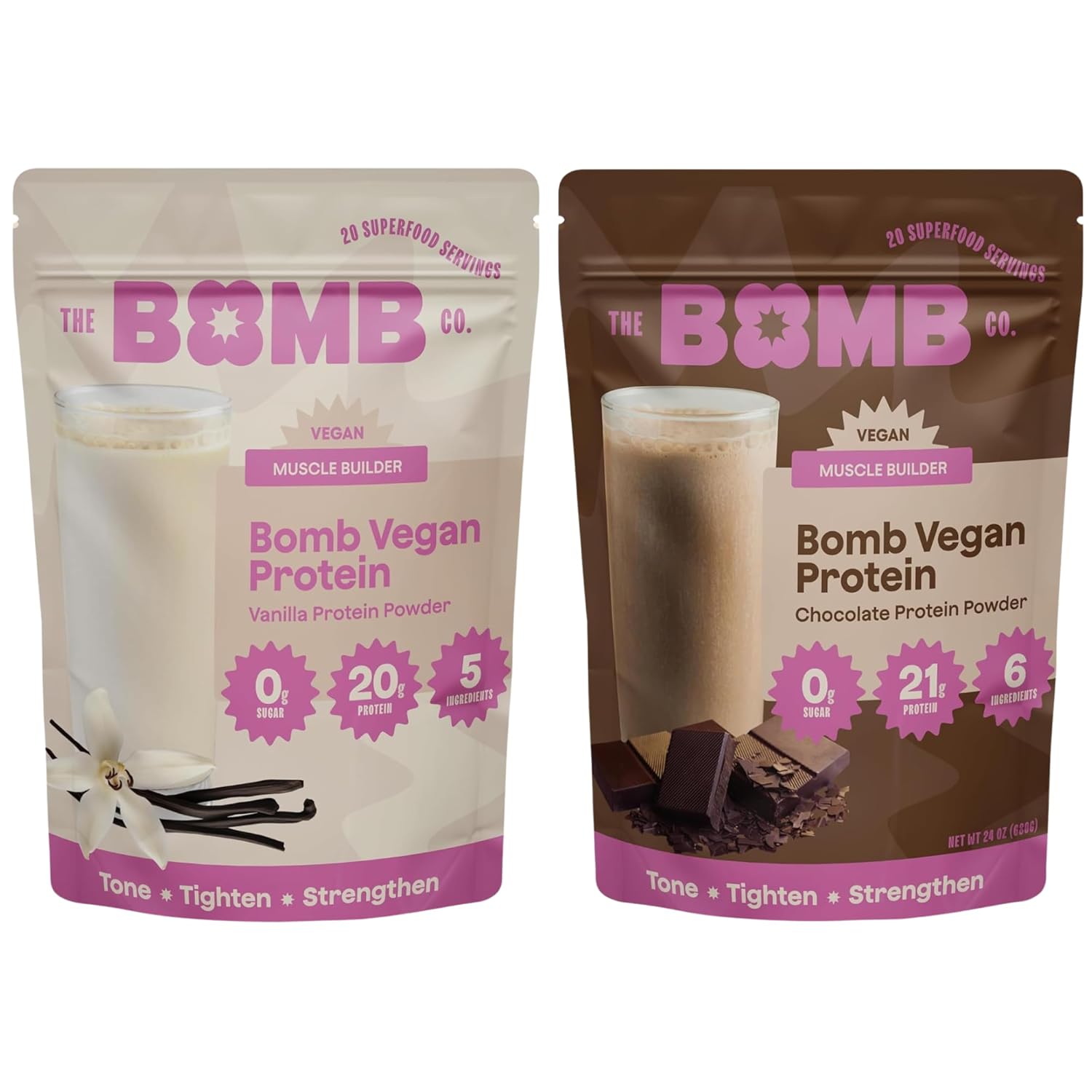 Blender Bombs Plant Protein Powder - Chocolate & Vanilla, 21g Protein, Zero Sugar, Pea Protein, Chia Seeds, Monk Fruit - 40 Servings