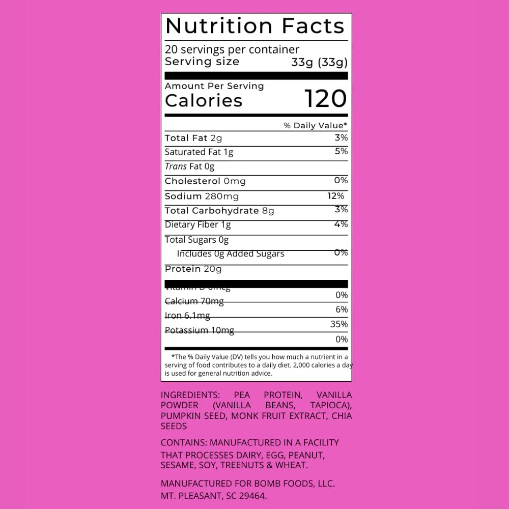 Blender Bombs Plant Protein Powder - Chocolate & Vanilla, 21g Protein, Zero Sugar, Pea Protein, Chia Seeds, Monk Fruit - 40 Servings