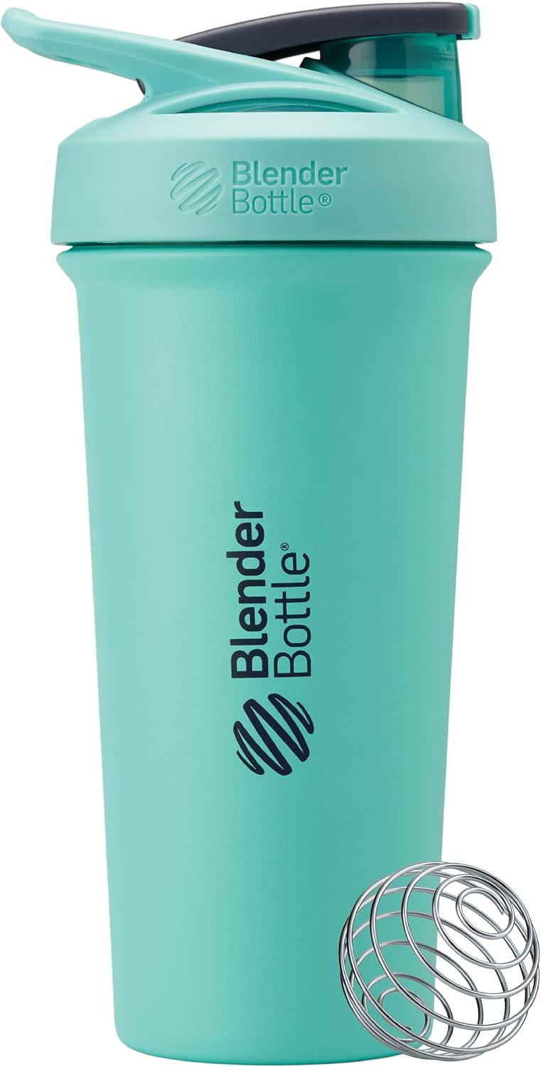 BlenderBottle Strada Insulated Stainless Steel Water Bottle with Whisk, 25oz Seafoam - Single Pack