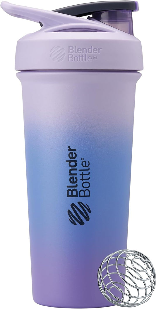 BlenderBottle Strada Sleek Insulated Stainless Steel Water Bottle with Whisk, 25oz - Lavender Ombre (1 Pack)