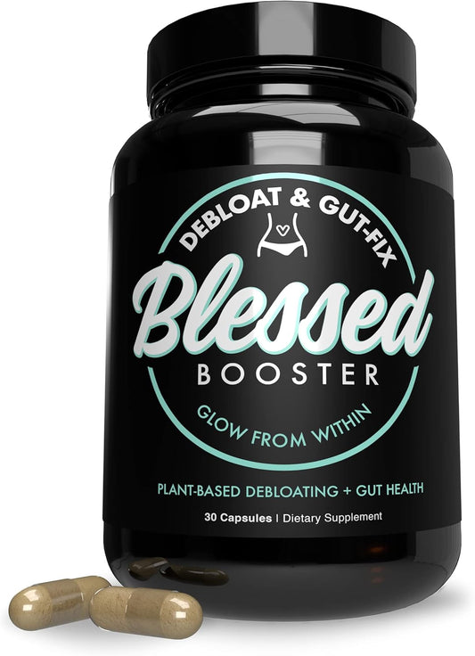 BLESSED Booster De-Bloat & Gut Fix Capsules - Plant-Based Daily Digestive Enzymes for Belly Bloat Relief & Gut Health, Vegan & Gluten-Free