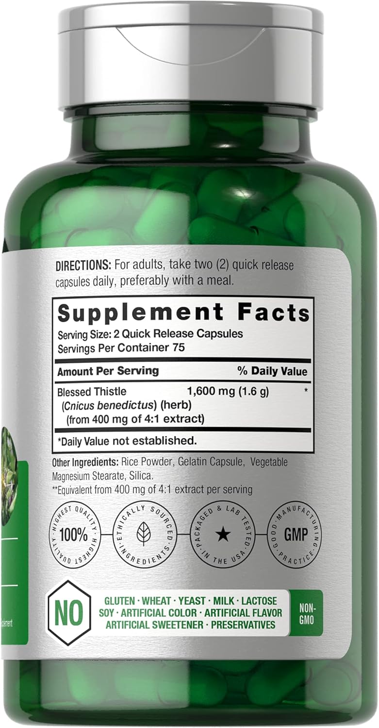Blessed Thistle Capsules 1600mg | 150 Count | High Potency Non-GMO Gluten-Free Supplement