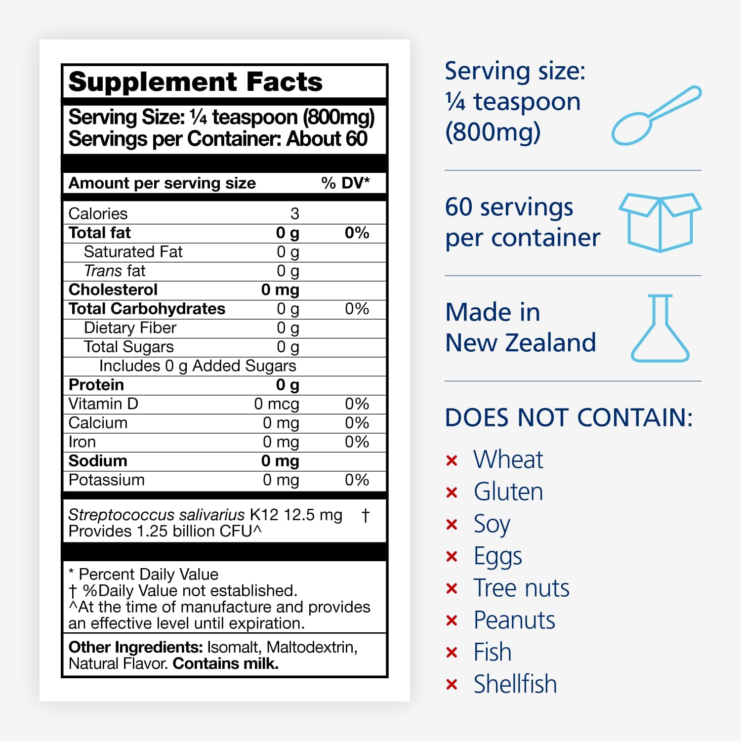 BLIS Probiotics Baby ThroatHealth Oral Probiotics - K12 Formula, 1.25 Billion Cfu, Immunity & Oral Health Support for Babies - Sugar-Free Powder, 60 Doses
