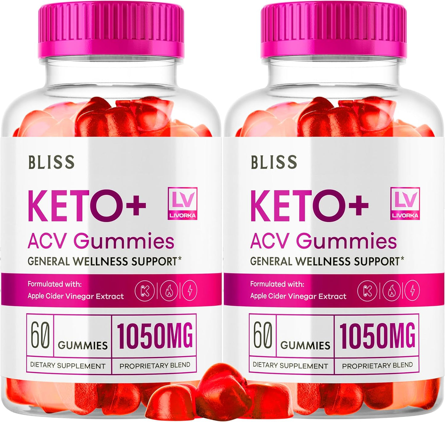 Bliss Keto ACV Gummies 2-Pack for Advanced Weight Loss Support - 1050mg Keto Active Gummies - 120 Count