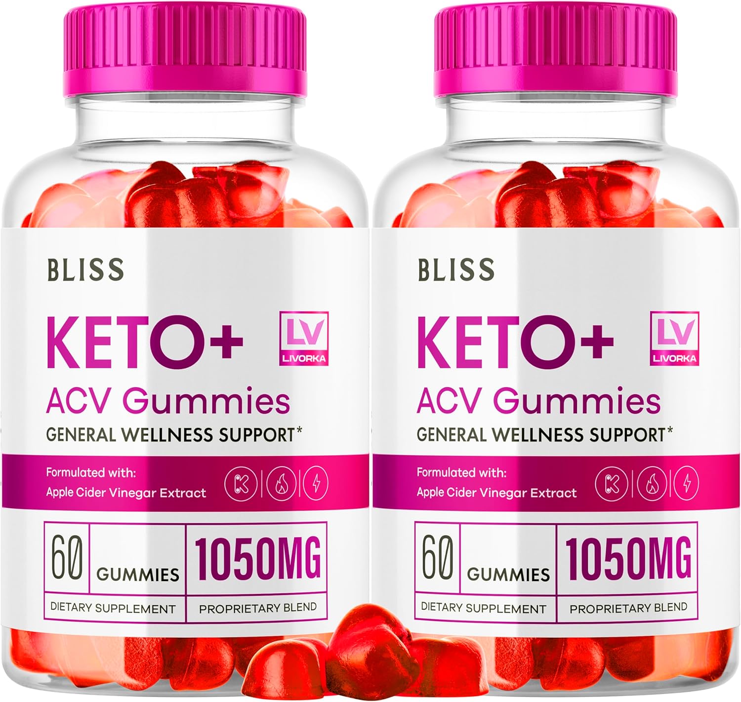 Bliss Keto ACV Gummies 2-Pack for Advanced Weight Loss Support - 1050mg Keto Active Gummies - 120 Count