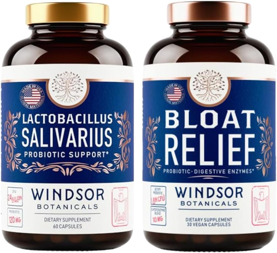 Bloat Relief and Lactobacillus Salivarius Probiotic Capsules Bundle - Oral and IBS Support by WINDSOR BOTANICALS